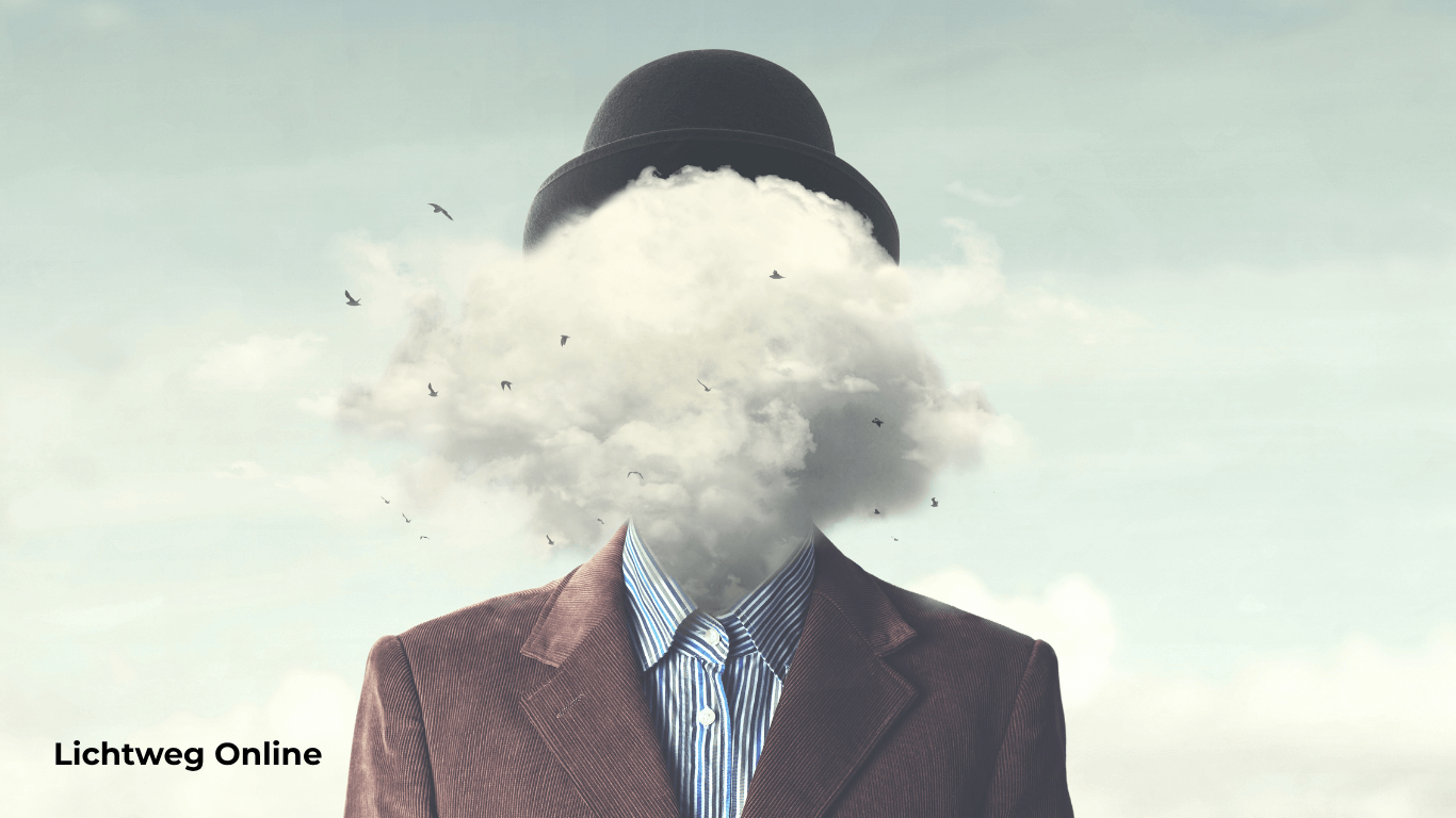 Mann im Anzug mit Kopf aus Wolken, illustriert das Konzept des Gaslighting in Beziehungen.