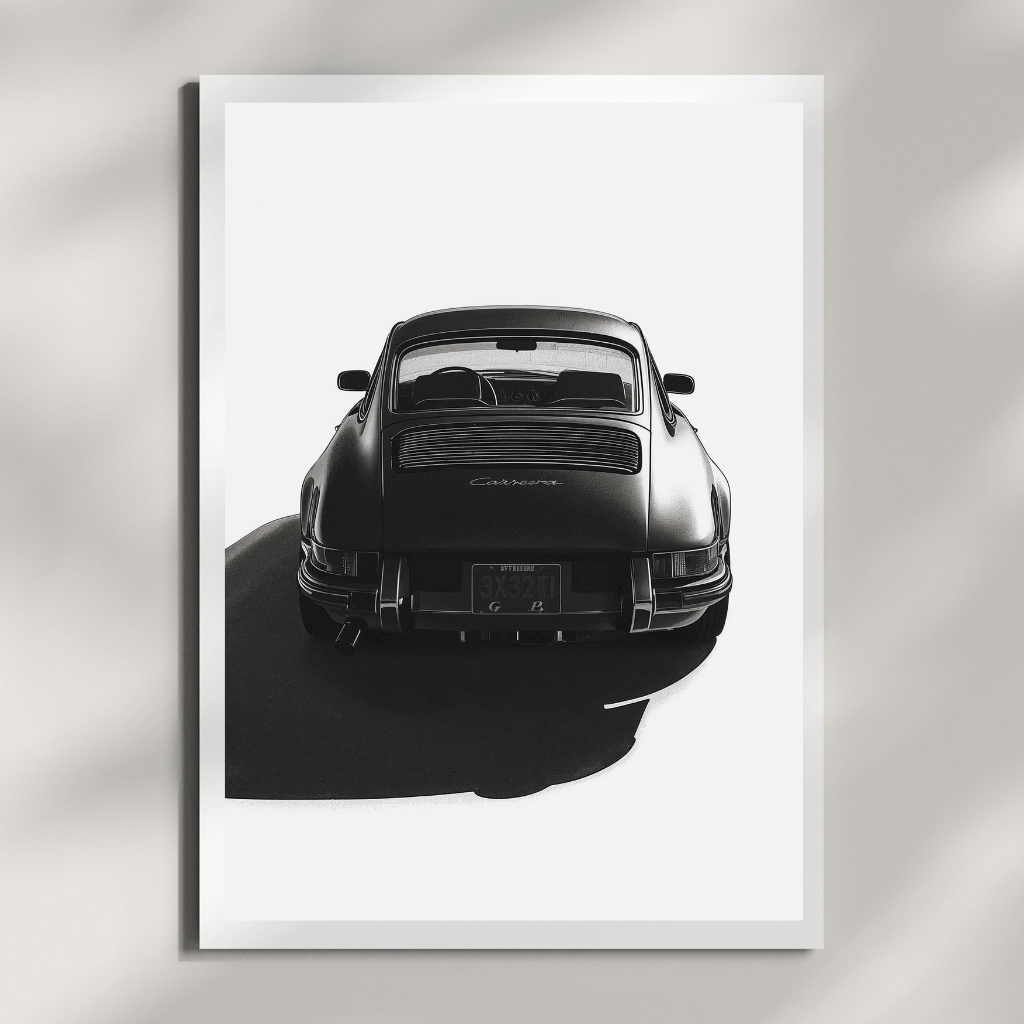 Porsche 911 G-Modell Heckansicht Kunstdruck – Minimalist Design Poster mit Schwarz-Weiß-Darstellung.