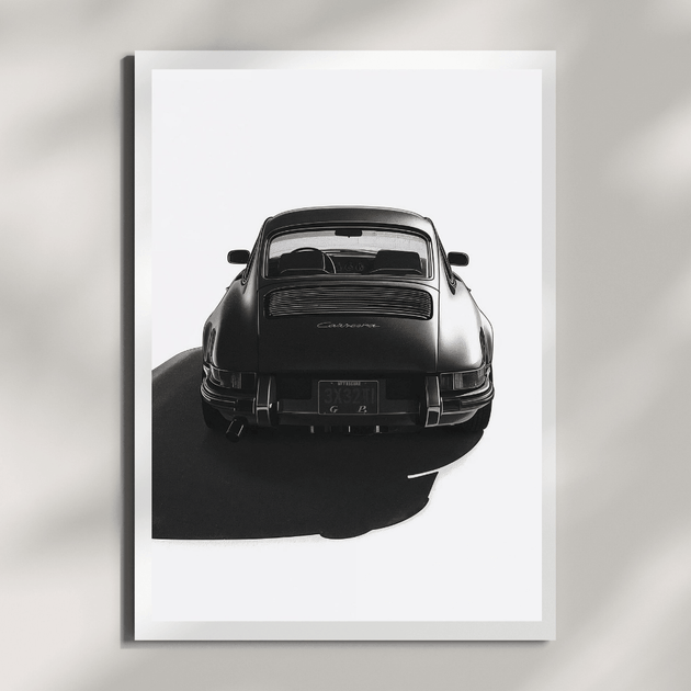 Porsche 911 G-Modell Heckansicht Kunstdruck – Minimalist Design Poster mit Schwarz-Weiß-Darstellung.