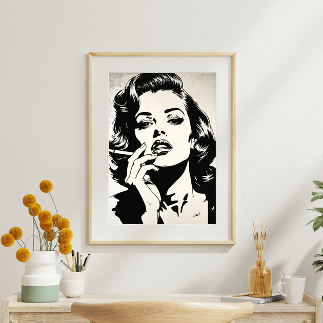 Pop Art Poster Set A4 (3er) – Minimalistische Vintage Kunstdrucke Schwarz Weiß - Modisches Schwarz-Weiß-Frauenportrait.