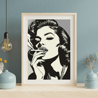 Pop Art Poster Set A4 (3er) – Minimalistische Vintage Kunstdrucke Schwarz Weiß, stilvolles Frauenportrait mit Zigarette.