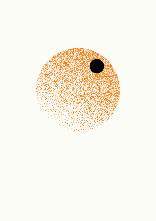 Minimal Art Poster mit abstraktem Design, orangefarbener Punkt und schwarzer Akzent. Minimal Art Poster.