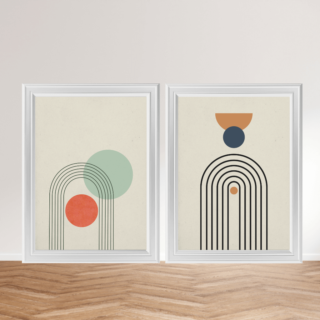 Minimalistische Japandi Poster – Geometrie & Farbe 2er Set A4 mit geometrischen Linien und sanften Farben