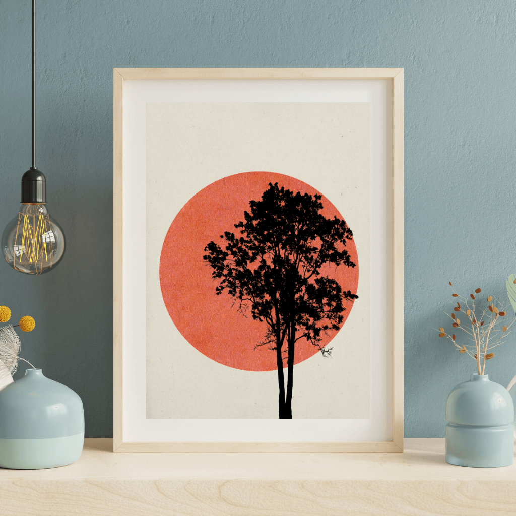 Kunstdruck Minimalistische Bäume  – Natur Wandbild Zen A4 | Modern Poster Made in Germany - Minimal Art mit Baum-Silhouette