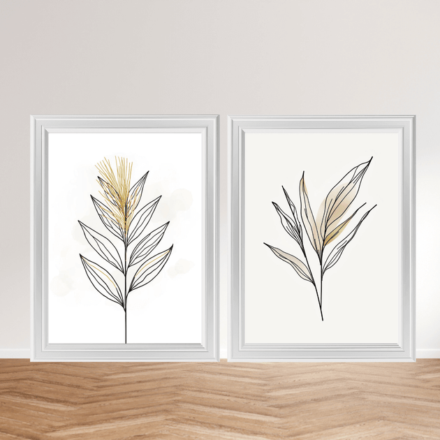 Botanische Kunstdrucke im Set – Minimal Line Art Blätter | Eigenes Design, Made in Germany – feine Linien und natürliche Formen