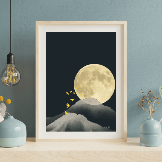 Poster mit Naturmotiv – Minimal Japandi Art „Rising“ – Abstrakte Wandkunst im Rahmen.