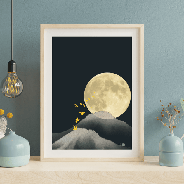 Poster mit Naturmotiv – Minimal Japandi Art „Rising“ – Abstrakte Wandkunst im Rahmen.