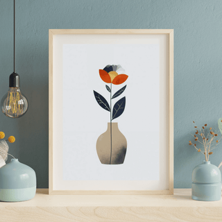 Boho Blumen Kunstdruck mit Vase – Modernes Floral Wandbild A4 in warmen Naturtönen für stilvolle Wohnräume.