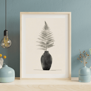 Boho Farn Poster A4 – Minimalistisches Wandbild in Vase mit elegantem Farn und stilvollem Design.