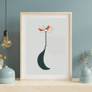 Minimalistisches Wandbild in A4 Boho Kunstdruck Vase & Blume in stilvollem Rahmen.