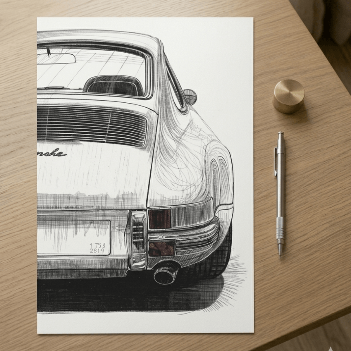 Porsche 911 G-Modell Kunstdruck A4 – Mattes Premium-Poster mit fotorealistischer Darstellung des klassischen Fahrzeugs.
