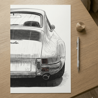 Porsche 911 G-Modell Kunstdruck A4 – Mattes Premium-Poster mit fotorealistischer Darstellung des klassischen Fahrzeugs.