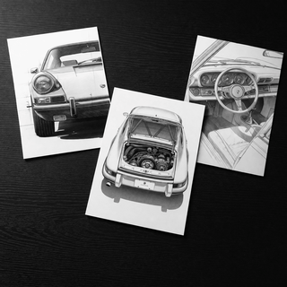 Porsche 911 G-Modell Kunstdruck 3er-Set – Premium Poster-Kollektion A4 mit verschiedenen Ansichten des Fahrzeugs.