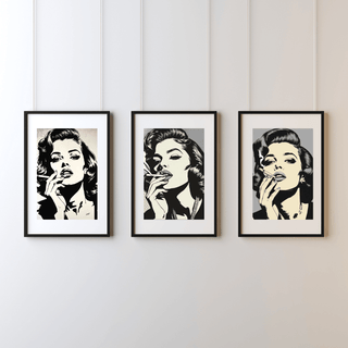 Pop Art Poster Set A4 (3er) – Minimalistische Vintage Kunstdrucke Schwarz Weiß in eleganten Rahmen.