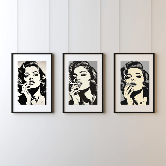 Pop Art Poster Set A4 (3er) – Minimalistische Vintage Kunstdrucke Schwarz Weiß in eleganten Rahmen.