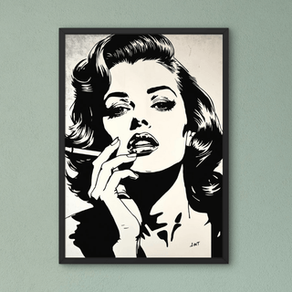 Pop Art Poster Set A4 (3er) – Minimalistische Vintage Kunstdrucke Schwarz Weiß – Frauenportrait mit Zigarette in Schwarz-Weiß.