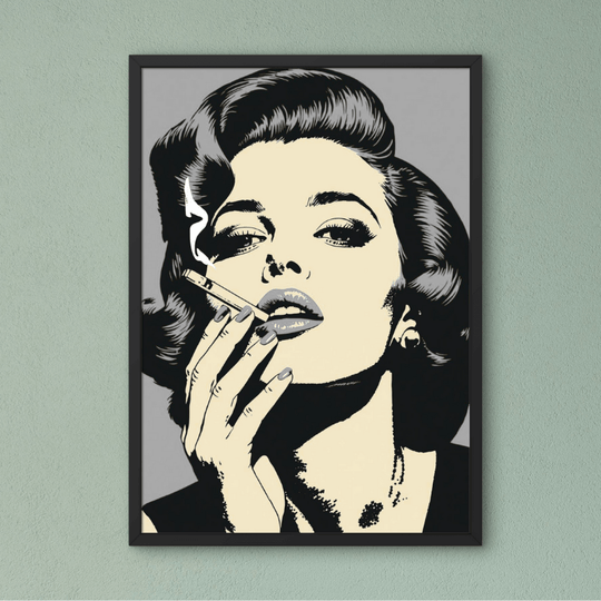 Pop Art Poster Set A4 (3er) – Minimalistische Vintage Kunstdrucke Schwarz Weiß: stilvolles Frauenporträt im Vintage Look.