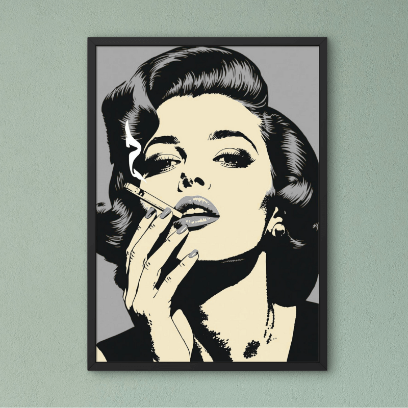 Pop Art Poster Set A4 (3er) – Minimalistische Vintage Kunstdrucke Schwarz Weiß: stilvolles Frauenporträt im Vintage Look.
