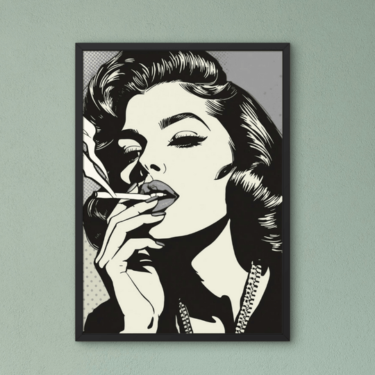 Pop Art Poster Set A4 (3er) – Minimalistische Vintage Kunstdrucke Schwarz Weiß, Frau mit Zigarette im Retro-Stil.
