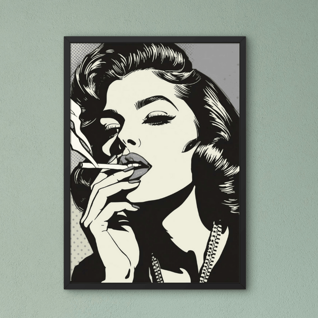 Pop Art Poster Set A4 (3er) – Minimalistische Vintage Kunstdrucke Schwarz Weiß, Frau mit Zigarette im Retro-Stil.