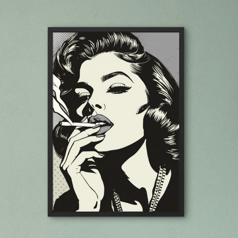 Pop Art Poster Set A4 (3er) – Minimalistische Vintage Kunstdrucke Schwarz Weiß, Frau mit Zigarette im Retro-Stil.