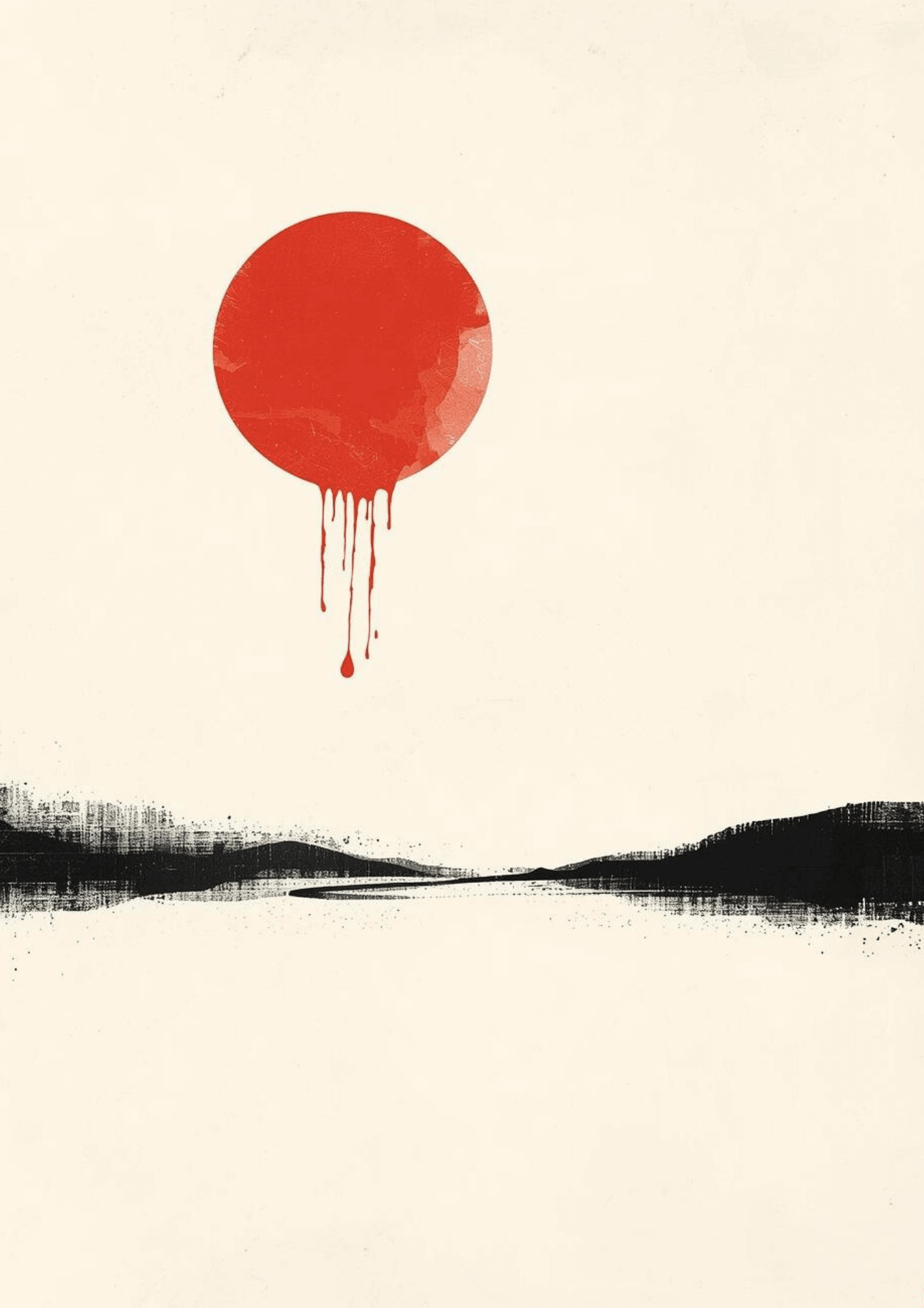 Minimalistisches Zen Poster A4 | Moderner Kunstdruck Red Sun mit roter Sonne und abstrakter Landschaft