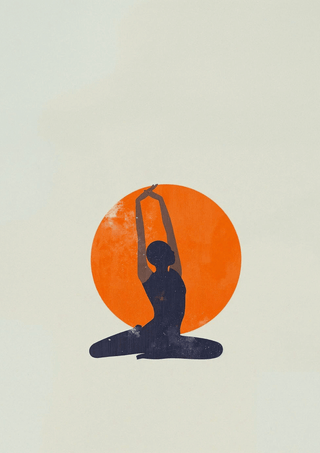 Minimalistischer Yoga Art Print A4 "Sun Flower" mit einer Yoga-Pose vor einer leuchtenden Sonne. Yoga Art Print.
