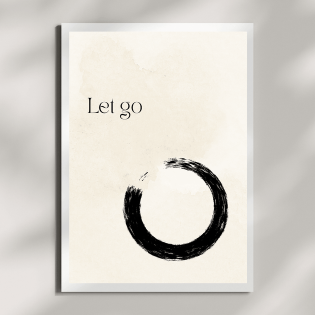Personalisierbares Poster – Minimal Art Kunstdruck mit der Aufschrift 'Let go' auf sanftem Hintergrund.