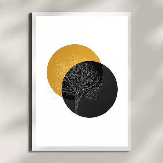 Boho Poster Set Gold Baum – Wandbild mit Baum-Silhouette in Gold und Schwarz, gehobenes Design.