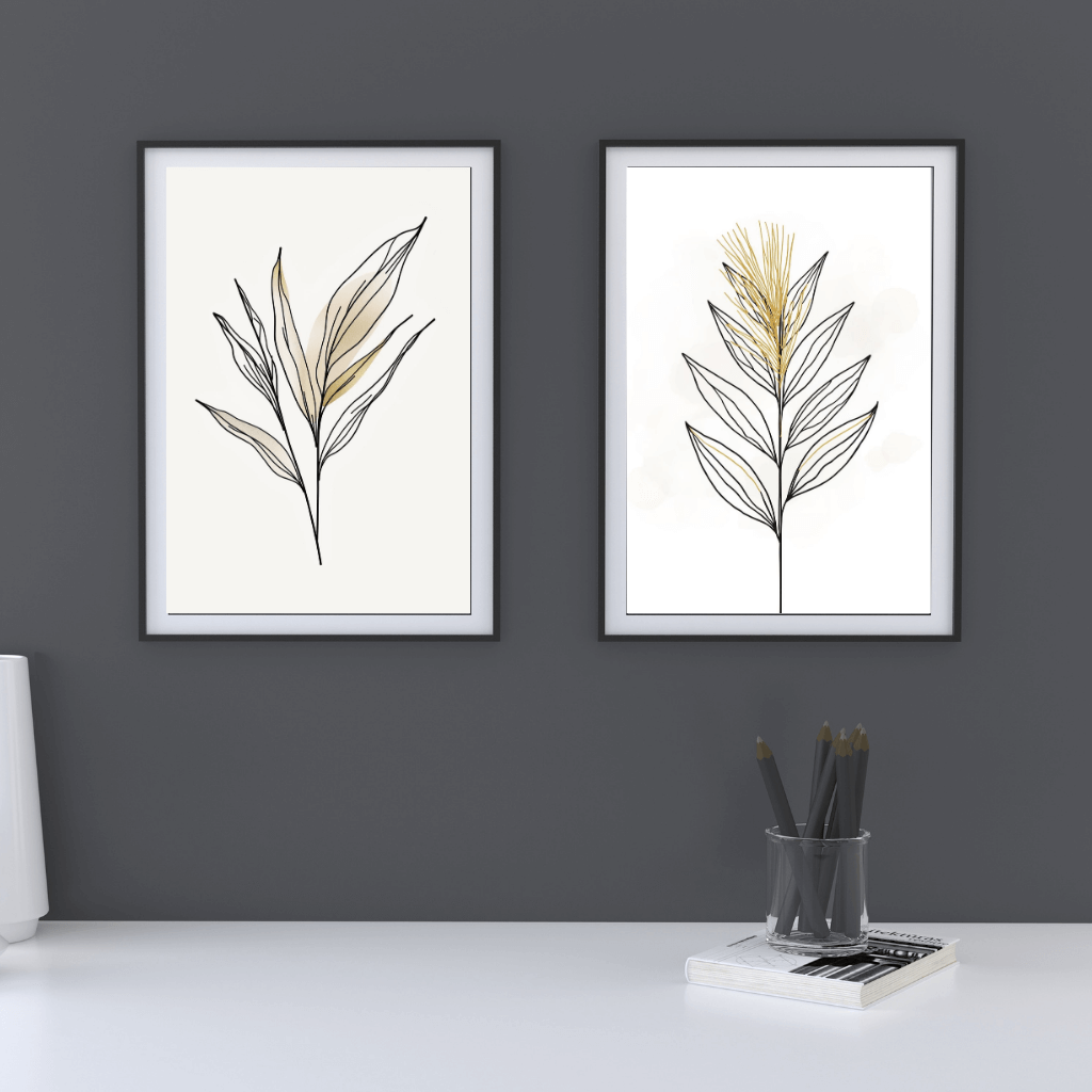 Botanische Kunstdrucke im Set – Minimal Line Art Blätter | Eigenes Design, Made in Germany