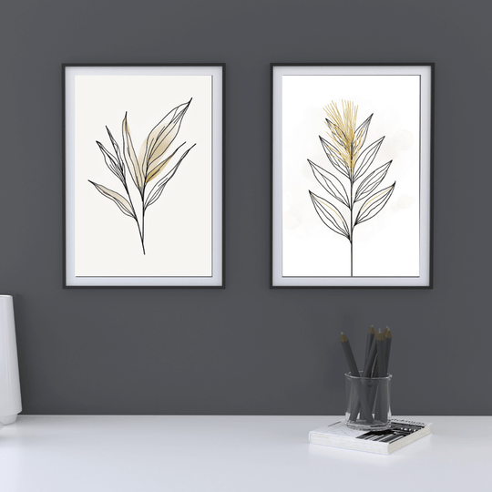 Botanische Kunstdrucke im Set – Minimal Line Art Blätter | Eigenes Design, Made in Germany