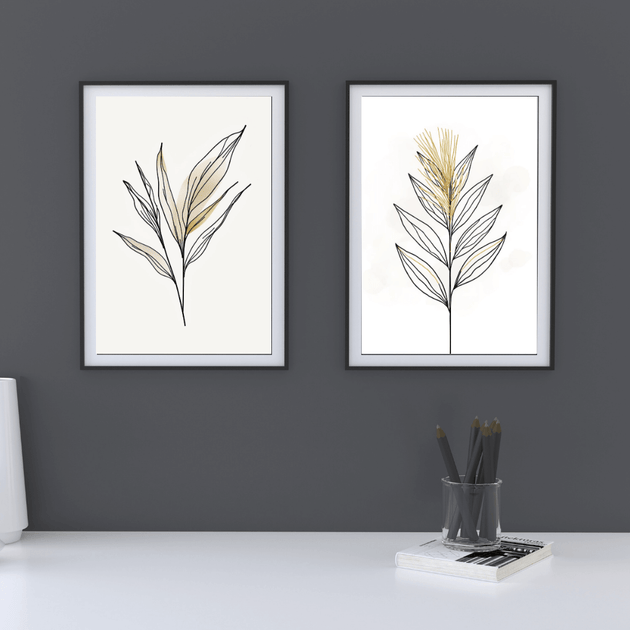Botanische Kunstdrucke im Set – Minimal Line Art Blätter | Eigenes Design, Made in Germany