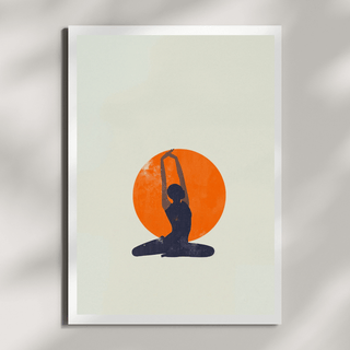 Minimalistische Art Prints (3er Set, A4) - Zen Series, Yoga-Motiv mit orangefarbener Sonne.