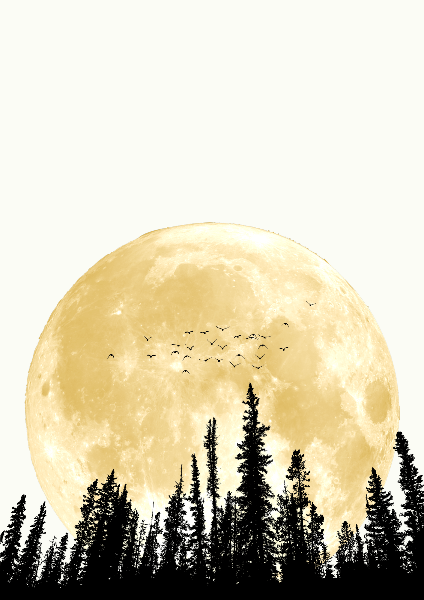 Minimalistischer Mond Kunstdruck mit Wald Silhouette – Natur Art Print A4, ruhige und harmonische Wandkunst.