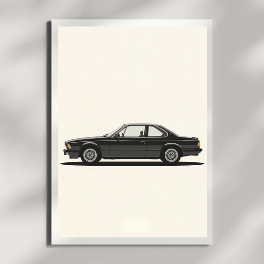 BMW 6er E24 Silhouette | Minimalistischer Fine Art Print A4 in schwarzer Farbe