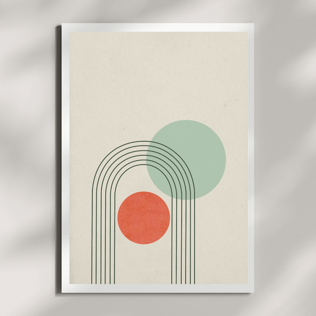 Minimalistische Japandi Poster mit geometrischen Formen in sanften Farben, Teil eines 2er Sets A4.