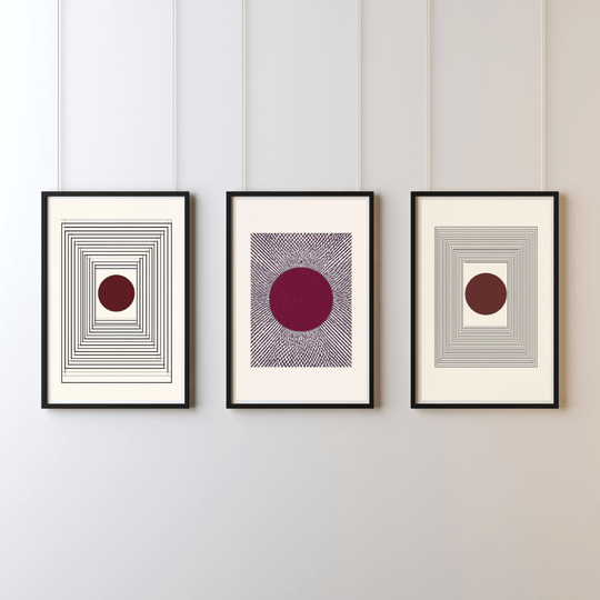 Geometrische Kunstdrucke Minimal Art – modernes Wandbild Set mit 3 minimalistischen Postern in A4.