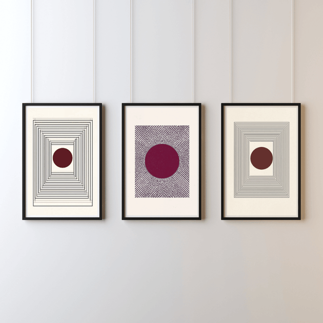 Geometrische Kunstdrucke Minimal Art – modernes Wandbild Set mit 3 minimalistischen Postern in A4.