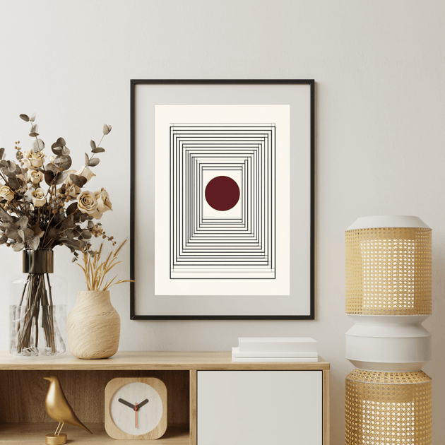 Geometrische Kunstdrucke Minimal Art – Modernes Wandbild mit geometrischen Formen und warmen Naturtönen.