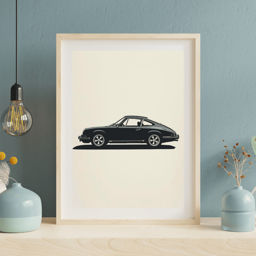 Porsche 911 G-Modell Silhouette | Minimalistischer Kunstdruck A4 in einem stilvollen Rahmen.