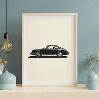 Porsche 911 G-Modell Silhouette | Minimalistischer Kunstdruck A4 in einem stilvollen Rahmen.