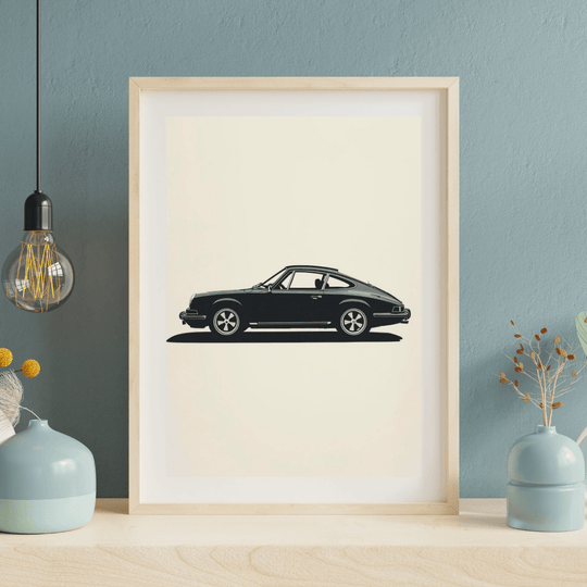 Porsche 911 G-Modell Silhouette | Minimalistischer Kunstdruck A4 in einem stilvollen Rahmen.