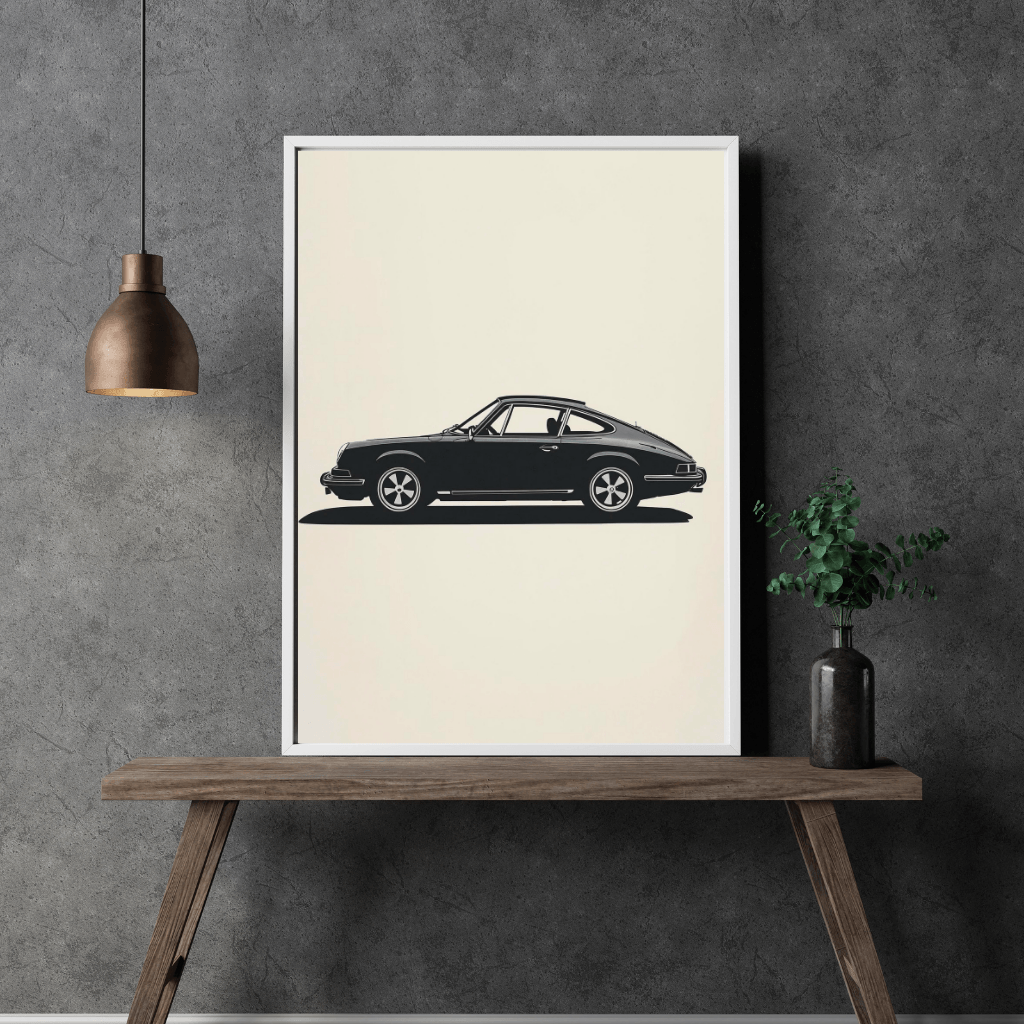 Porsche 911 G-Modell Silhouette | Minimalistischer Kunstdruck A4 in einem modernen Raum