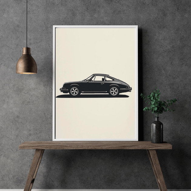 Porsche 911 G-Modell Silhouette | Minimalistischer Kunstdruck A4 in einem modernen Raum