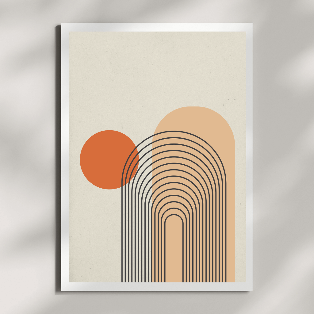 Minimalistisches Japandi Wandbild A4 mit geometrischen Linien und warmen Farben, Teil des 2er Sets Japandi Wandbilder.