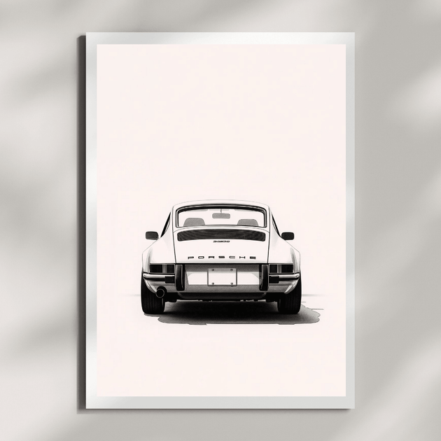 Porsche 911 G-Modell Heckansicht | Minimalistischer Kunstdruck A4 für Auto-Liebhaber