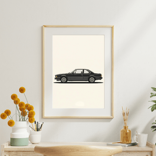 BMW 6er E24 Silhouette | Minimalistischer Fine Art Print A4 in einem modernen Rauminterieur