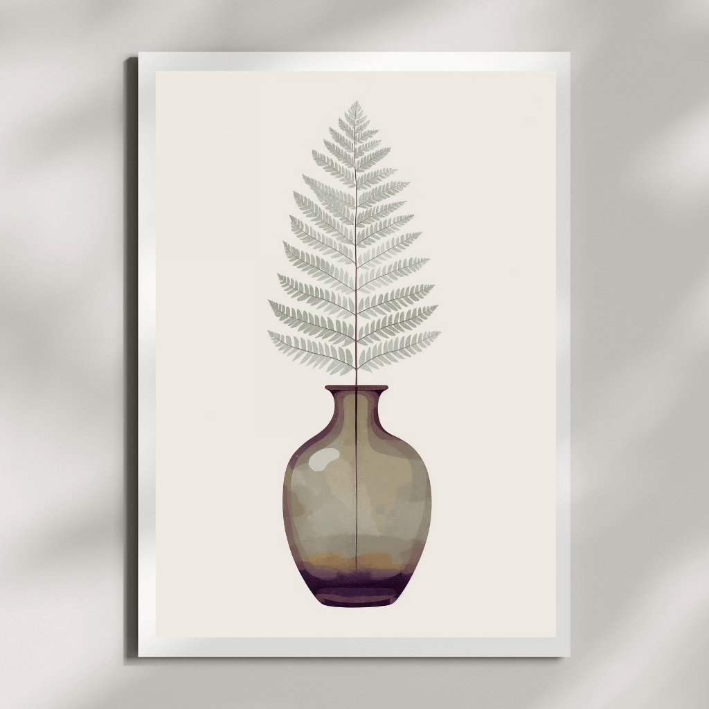 Boho Farn in Vase Poster A4 – stilvoller Kunstdruck mit Farn in Glasvase, ideal für modernes Zuhause.